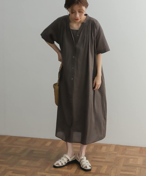 URBAN RESEARCH DOORS（アーバンリサーチドアーズ）の「コットンボイルハーフスリーブワンピース（ワンピース・レディース・ブラック/カーキ/ミント/ブラウン系その他・MEDIUM）」の16枚目の写真