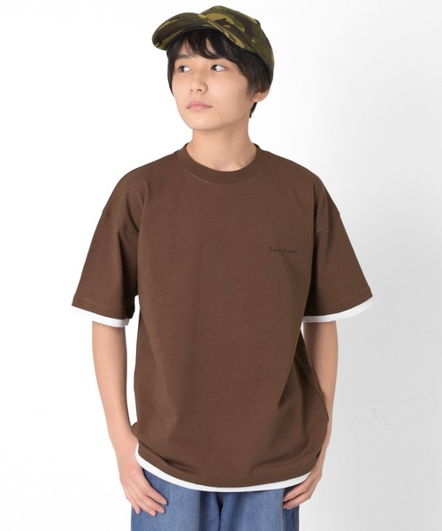 GLAZOS(グラソス)の「【接触冷感】ワンポイントロゴ裾レイヤード半袖Tシャツ(Tシャツ/カットソー・キッズ・ブラウン/ブルーグリーン/ホワイト/ブルー/ブラック/ライトブルー・150cm/170cm/140cm/160cm)」の3枚目の写真