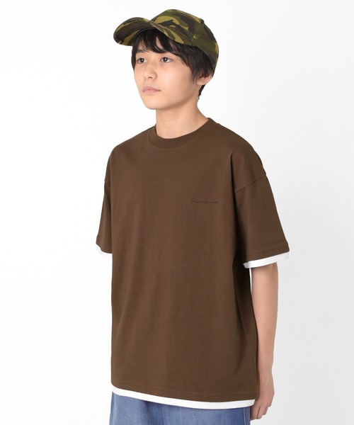 GLAZOS(グラソス)の「【接触冷感】ワンポイントロゴ裾レイヤード半袖Tシャツ(Tシャツ/カットソー・キッズ・ブラウン/ブルーグリーン/ホワイト/ブルー/ブラック/ライトブルー・150cm/170cm/140cm/160cm)」の9枚目の写真