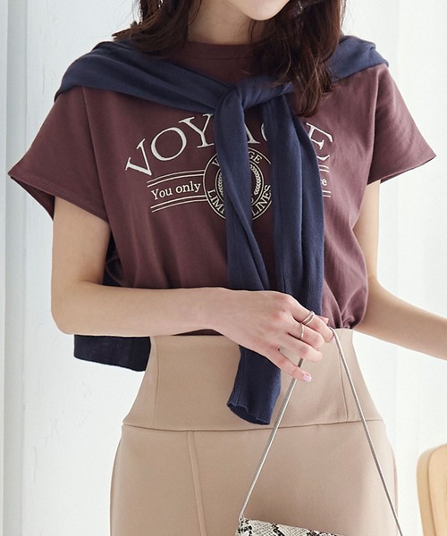 KOBE LETTUCE（コウベレタス）の「コットン100%選べるデザイン フレンチスリーブ刺繍Tシャツ（Tシャツ/カットソー・レディース・オフホワイト/モカ/イエロー/グリーン系/ピンク系/ホワイト×ブラック・FREE）」の4枚目の写真