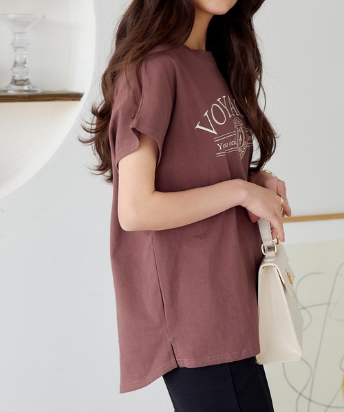 KOBE LETTUCE（コウベレタス）の「コットン100%選べるデザイン フレンチスリーブ刺繍Tシャツ（Tシャツ/カットソー・レディース・オフホワイト/モカ/イエロー/グリーン系/ピンク系/ホワイト×ブラック・FREE）」の11枚目の写真