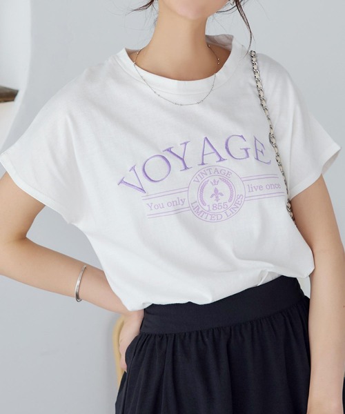 KOBE LETTUCE（コウベレタス）の「コットン100%選べるデザイン フレンチスリーブ刺繍Tシャツ（Tシャツ/カットソー・レディース・オフホワイト/モカ/イエロー/グリーン系/ピンク系/ホワイト×ブラック・FREE）」の9枚目の写真