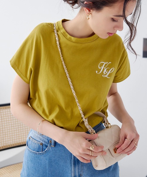 KOBE LETTUCE（コウベレタス）の「コットン100%選べるデザイン フレンチスリーブ刺繍Tシャツ（Tシャツ/カットソー・レディース・オフホワイト/モカ/イエロー/グリーン系/ピンク系/ホワイト×ブラック・FREE）」の12枚目の写真
