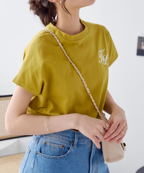 KOBE LETTUCE（コウベレタス）の「コットン100%選べるデザイン フレンチスリーブ刺繍Tシャツ（Tシャツ/カットソー・レディース・オフホワイト/モカ/イエロー/グリーン系/ピンク系/ホワイト×ブラック・FREE）」の13枚目の写真
