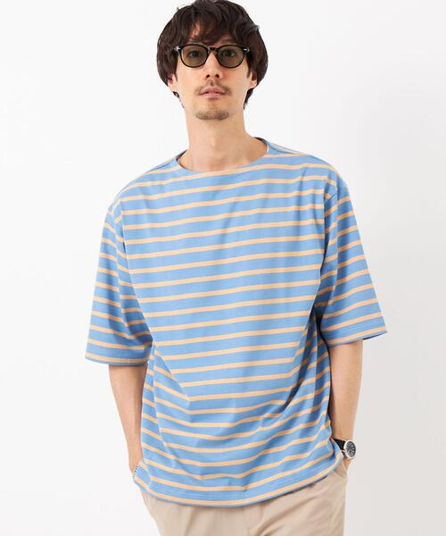 green label relaxing（グリーンレーベルリラクシング）の「GIZA バスクボーダー Tシャツ（Tシャツ/カットソー・メンズ・ライトブルー/ケリー/ネイビー・M/L/XL/S）」の3枚目の写真