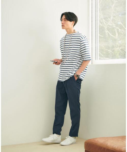 green label relaxing（グリーンレーベルリラクシング）の「GIZA バスクボーダー Tシャツ（Tシャツ/カットソー・メンズ・ライトブルー/ケリー/ネイビー・M/L/XL/S）」の4枚目の写真