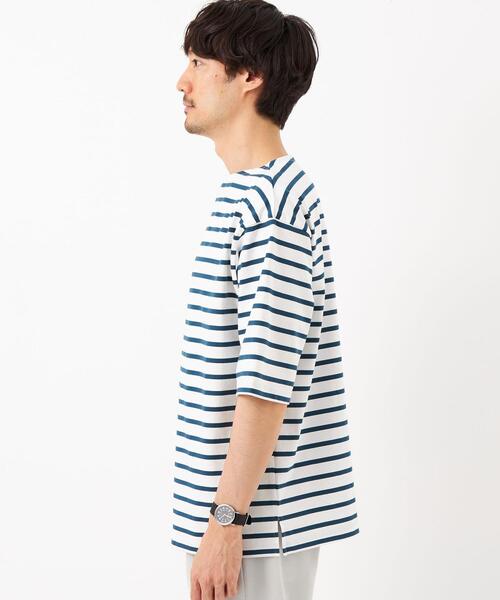 green label relaxing（グリーンレーベルリラクシング）の「GIZA バスクボーダー Tシャツ（Tシャツ/カットソー・メンズ・ライトブルー/ケリー/ネイビー・M/L/XL/S）」の8枚目の写真