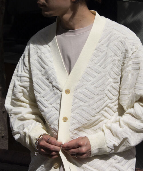 GLOSTER（グロスター）の「【GLOSTER/グロスター】リネンライク ジオメトリック柄カーディガン（カーディガン/ボレロ・メンズ・キナリ/ミント/サックスブルー・S/M/L）」の14枚目の写真