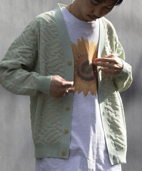 GLOSTER（グロスター）の「【GLOSTER/グロスター】リネンライク ジオメトリック柄カーディガン（カーディガン/ボレロ・メンズ・キナリ/ミント/サックスブルー・S/M/L）」の20枚目の写真