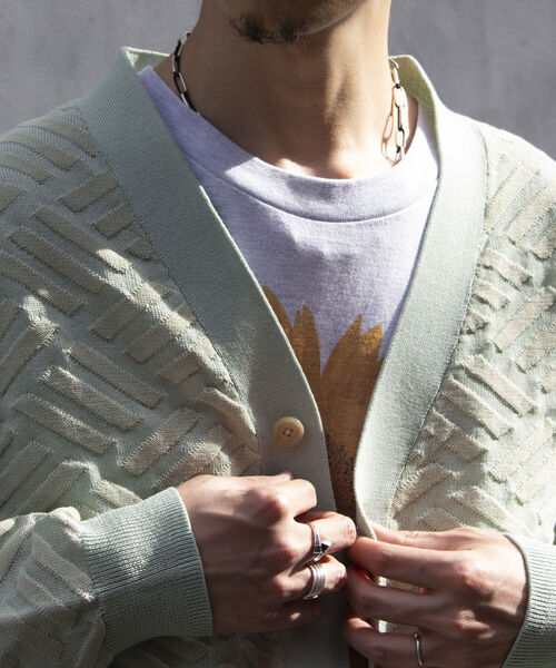 GLOSTER（グロスター）の「【GLOSTER/グロスター】リネンライク ジオメトリック柄カーディガン（カーディガン/ボレロ・メンズ・キナリ/ミント/サックスブルー・S/M/L）」の6枚目の写真