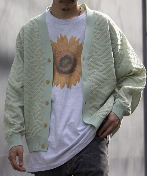 GLOSTER（グロスター）の「【GLOSTER/グロスター】リネンライク ジオメトリック柄カーディガン（カーディガン/ボレロ・メンズ・キナリ/ミント/サックスブルー・S/M/L）」の21枚目の写真