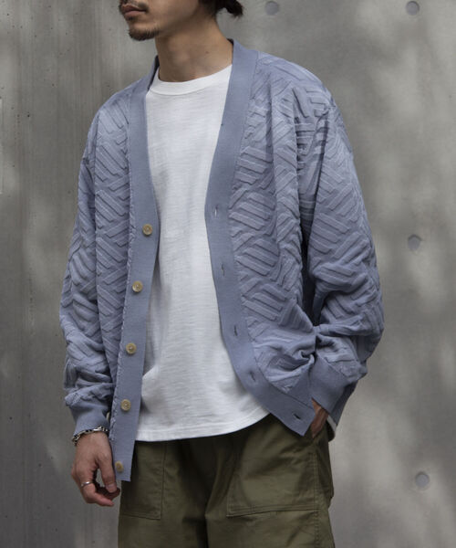 GLOSTER（グロスター）の「【GLOSTER/グロスター】リネンライク ジオメトリック柄カーディガン（カーディガン/ボレロ・メンズ・キナリ/ミント/サックスブルー・S/M/L）」の16枚目の写真