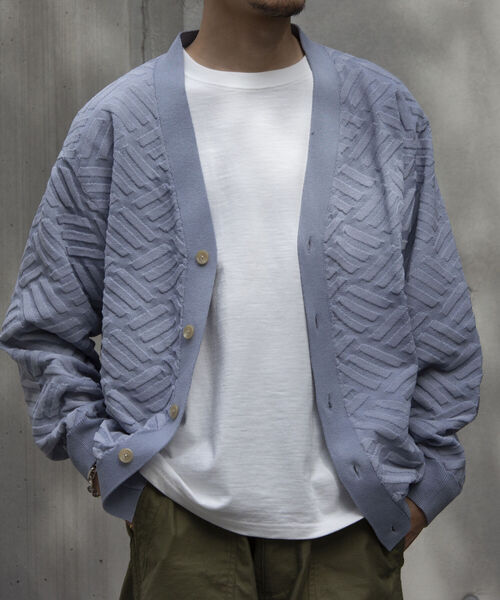 GLOSTER（グロスター）の「【GLOSTER/グロスター】リネンライク ジオメトリック柄カーディガン（カーディガン/ボレロ・メンズ・キナリ/ミント/サックスブルー・S/M/L）」の12枚目の写真