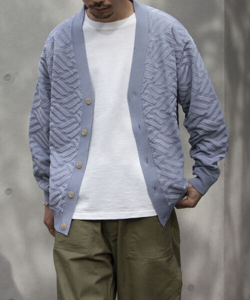 GLOSTER（グロスター）の「【GLOSTER/グロスター】リネンライク ジオメトリック柄カーディガン（カーディガン/ボレロ・メンズ・キナリ/ミント/サックスブルー・S/M/L）」の17枚目の写真
