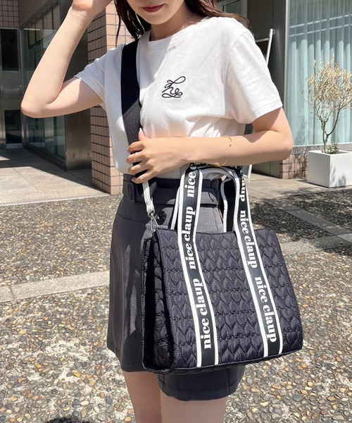 one after another NICE CLAUP(ワンアフターアナザーナイスクラップ)の「ハートキルティングミニトートバッグ(トートバッグ・レディース・ブラック/アイボリー/ベージュ/ピンク・FREE)」の10枚目の写真