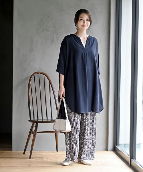 ドゥーズィエムクラス スキッパー ブラウス シャツ ネイビー 中古