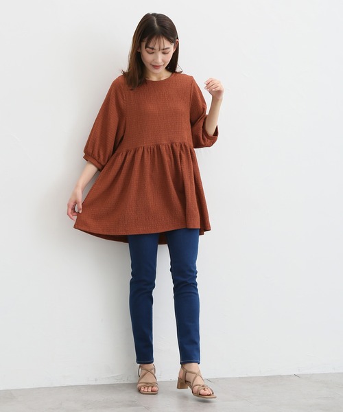 Honeys（ハニーズ）の「6分袖ペプラムチュニック（Tシャツ