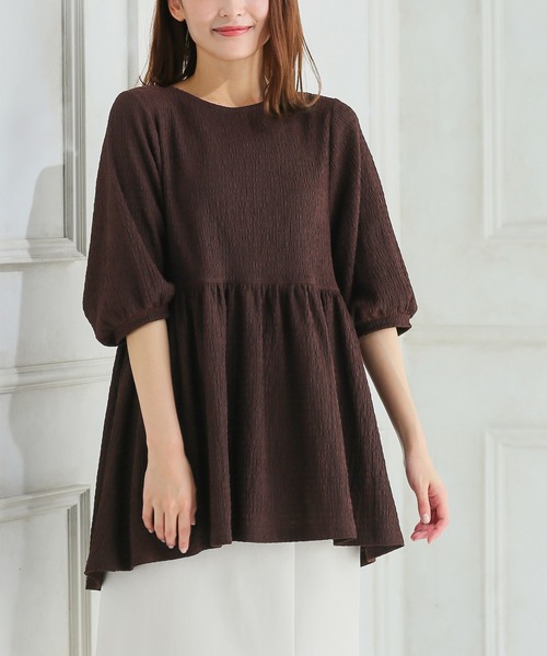 Honeys（ハニーズ）の「6分袖ペプラムチュニック（Tシャツ