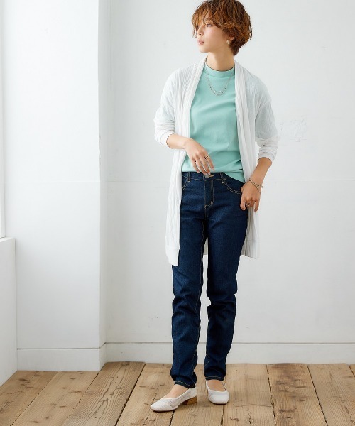 nissen（ニッセン）の「ＵＶカット綿１００％フライス素材プチハイネック５分袖Ｔシャツ（Tシャツ/カットソー・レディース・ブラック/ライトイエロー/ローズ/グリーン/ピンク/オフホワイト/ミント/ブルー/グレイッシュベージュ/カーキ・LL/L/S/M）」の13枚目の写真