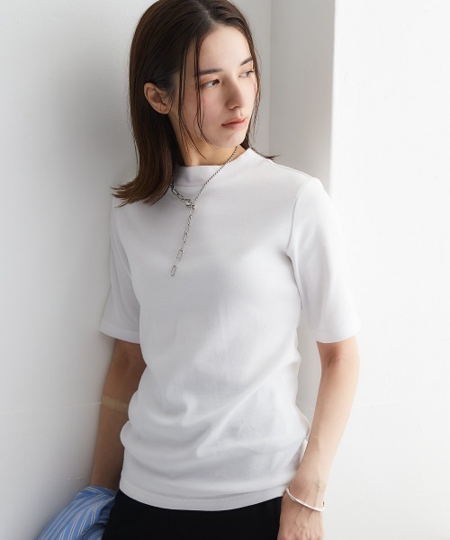 nissen（ニッセン）の「ＵＶカット綿１００％フライス素材プチハイネック５分袖Ｔシャツ（Tシャツ/カットソー・レディース・ブラック/ライトイエロー/ローズ/グリーン/ピンク/オフホワイト/ミント/ブルー/グレイッシュベージュ/カーキ・LL/L/S/M）」の20枚目の写真