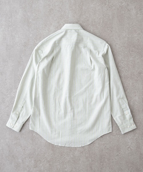 BRICK & SONS(ブリックアンドサンズ)の「リラックスダブルポケットシャツ<グリーンオレンジストライプ>(シャツ/ブラウス・メンズ・ライトグリーン・S/M/XS)」の2枚目の写真