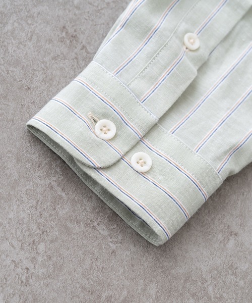 BRICK & SONS(ブリックアンドサンズ)の「リラックスダブルポケットシャツ<グリーンオレンジストライプ>(シャツ/ブラウス・メンズ・ライトグリーン・S/M/XS)」の4枚目の写真
