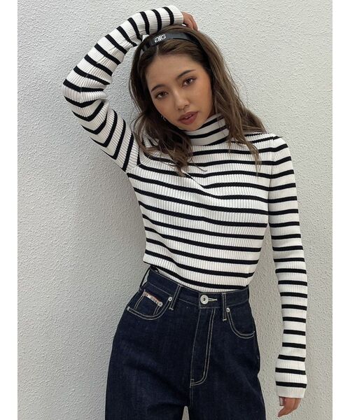 GYDA（ジェイダ）の「タートルネック リブニットTOPS（ニット/セーター・レディース・ブラック/オフホワイト/その他1・FREE）」の3枚目の写真
