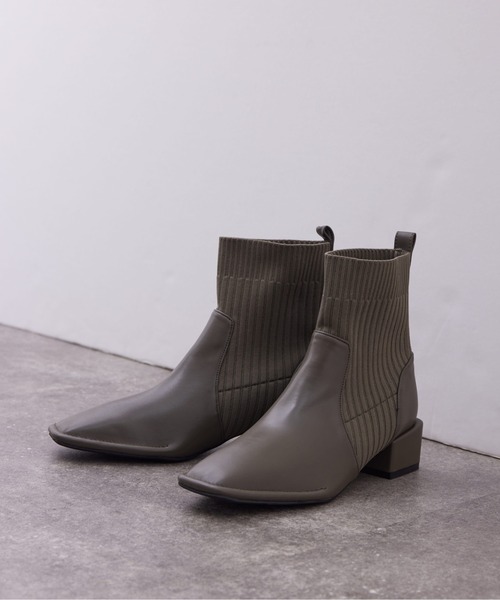 Chez toi（シェトワ）の「ニット切替ショートブーツ（ブーツ・レディース・ブラック/カーキ/ベージュ/オリーブ・S/M/L）」の4枚目の写真