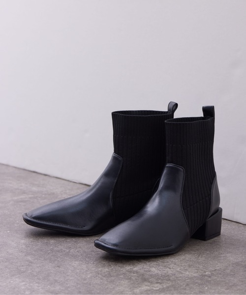 Chez toi（シェトワ）の「ニット切替ショートブーツ（ブーツ・レディース・ブラック/カーキ/ベージュ/オリーブ・S/M/L）」の5枚目の写真