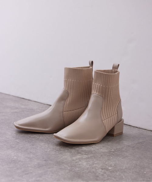 Chez toi（シェトワ）の「ニット切替ショートブーツ（ブーツ・レディース・ブラック/カーキ/ベージュ/オリーブ・S/M/L）」の13枚目の写真
