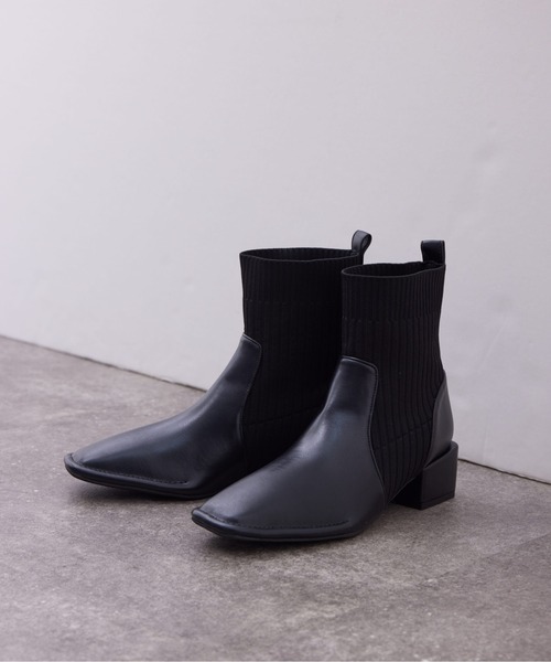 Chez toi（シェトワ）の「ニット切替ショートブーツ（ブーツ・レディース・ブラック/カーキ/ベージュ/オリーブ・S/M/L）」の14枚目の写真