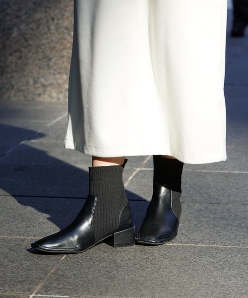 Chez toi（シェトワ）の「ニット切替ショートブーツ（ブーツ・レディース・ブラック/カーキ/ベージュ/オリーブ・S/M/L）」の7枚目の写真