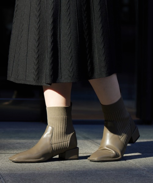 Chez toi（シェトワ）の「ニット切替ショートブーツ（ブーツ・レディース・ブラック/カーキ/ベージュ/オリーブ・S/M/L）」の11枚目の写真