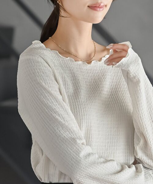 rps(アールピーエス)の「カットシャーリングメローカットソー(Tシャツ/カットソー・レディース・ブラック/グレイッシュベージュ/オフホワイト/ブルー/アイボリー・フリー)」の11枚目の写真