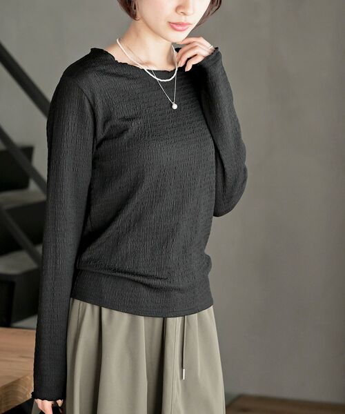 rps(アールピーエス)の「カットシャーリングメローカットソー(Tシャツ/カットソー・レディース・ブラック/グレイッシュベージュ/オフホワイト/ブルー/アイボリー・フリー)」の13枚目の写真