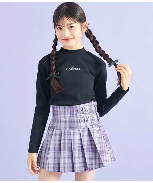 ANAP GｉRL（アナップガール）の「吸湿発熱加工プチハイネックトップス（Tシャツ/カットソー・キッズ・ブルー/ブラック/ブラック×ホワイト/ホワイト・XS/M/S）」の3枚目の写真