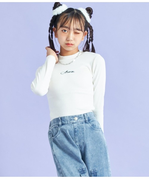 ANAP GｉRL（アナップガール）の「吸湿発熱加工プチハイネックトップス（Tシャツ/カットソー・キッズ・ブルー/ブラック/ブラック×ホワイト/ホワイト・XS/M/S）」の22枚目の写真