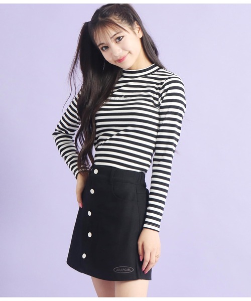 ANAP GｉRL（アナップガール）の「吸湿発熱加工プチハイネックトップス（Tシャツ/カットソー・キッズ・ブルー/ブラック/ブラック×ホワイト/ホワイト・XS/M/S）」の21枚目の写真