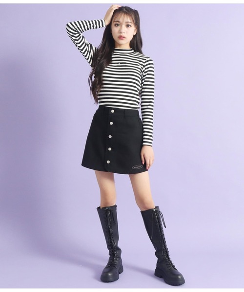 ANAP GｉRL（アナップガール）の「吸湿発熱加工プチハイネックトップス（Tシャツ/カットソー・キッズ・ブルー/ブラック/ブラック×ホワイト/ホワイト・XS/M/S）」の19枚目の写真