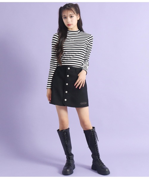 ANAP GｉRL（アナップガール）の「吸湿発熱加工プチハイネックトップス（Tシャツ/カットソー・キッズ・ブルー/ブラック/ブラック×ホワイト/ホワイト・XS/M/S）」の17枚目の写真