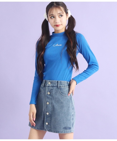 ANAP GｉRL（アナップガール）の「吸湿発熱加工プチハイネックトップス（Tシャツ/カットソー・キッズ・ブルー/ブラック/ブラック×ホワイト/ホワイト・XS/M/S）」の16枚目の写真