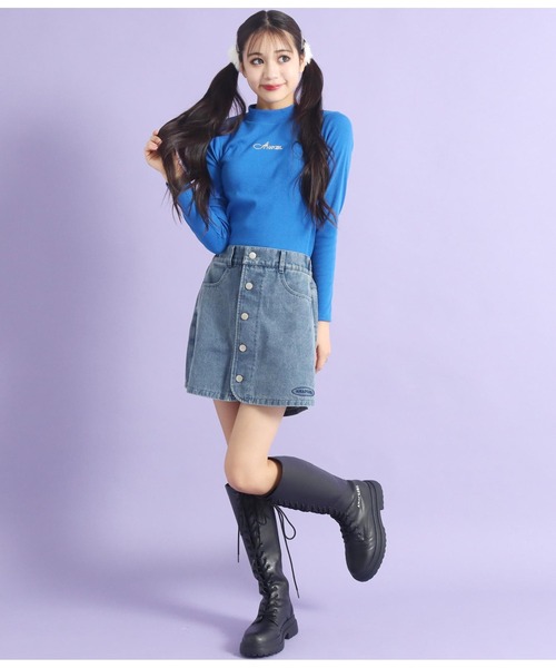 ANAP GｉRL（アナップガール）の「吸湿発熱加工プチハイネックトップス（Tシャツ/カットソー・キッズ・ブルー/ブラック/ブラック×ホワイト/ホワイト・XS/M/S）」の12枚目の写真