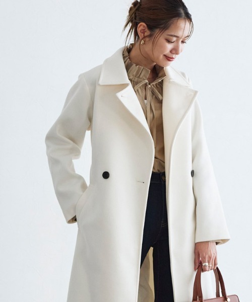 Pierrot（ピエロ）の「メルトンステンカラーロングコート（ステンカラーコート・レディース・インディゴブルー/ネイビー/杢グレー/ブラック/オフホワイト・S/M/L）」の9枚目の写真