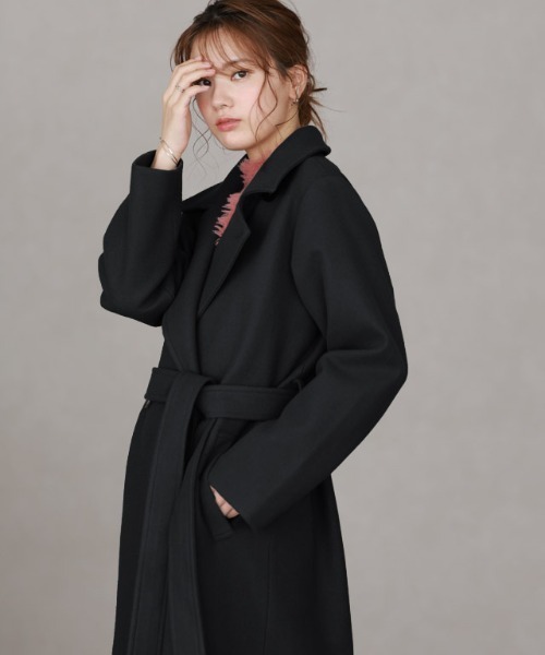 Pierrot（ピエロ）の「メルトンステンカラーロングコート（ステンカラーコート・レディース・インディゴブルー/ネイビー/杢グレー/ブラック/オフホワイト・S/M/L）」の12枚目の写真