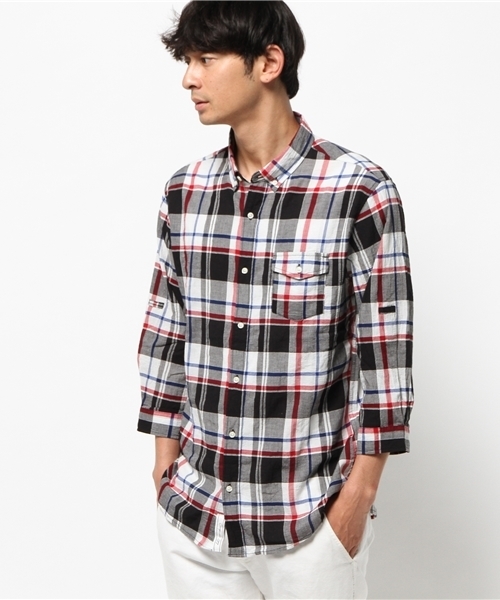 OUTLET（アウトレット）の「【CIAOPANIC TYPY】ドライワッシャーチェックシャツ（シャツ/ブラウス・メンズ・ブラック/ホワイト・LARGE/SMALL/MEDIUM）」の2枚目の写真