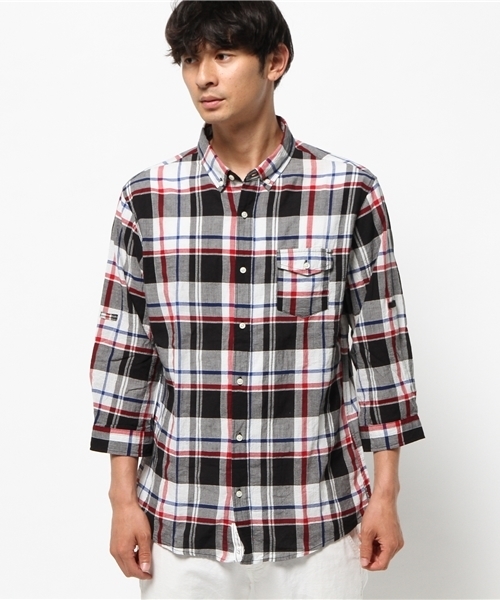 OUTLET（アウトレット）の「【CIAOPANIC TYPY】ドライワッシャーチェックシャツ（シャツ/ブラウス・メンズ・ブラック/ホワイト・LARGE/SMALL/MEDIUM）」の12枚目の写真
