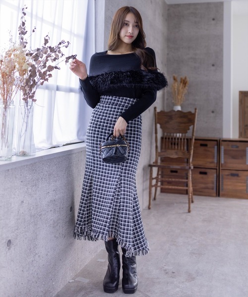 clear（クリア）の「ケープファーニットトップス（ニット/セーター・レディース・アイボリー/ブラック/モカ・F）」の6枚目の写真