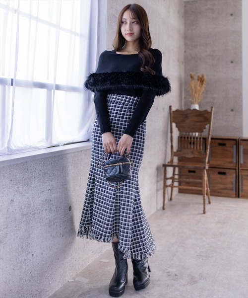 clear（クリア）の「ケープファーニットトップス（ニット/セーター・レディース・アイボリー/ブラック/モカ・F）」の7枚目の写真