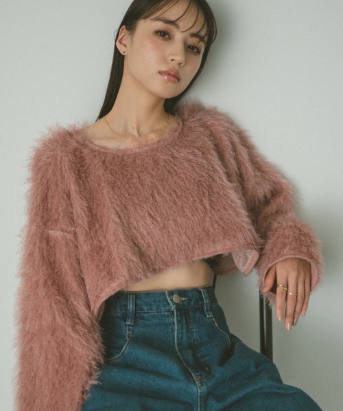 VANNIE U（ヴァニーユー）の「シャギークロップドトップス（Tシャツ/カットソー・レディース・グレー/アイボリー/ピンク・FREE）」の3枚目の写真