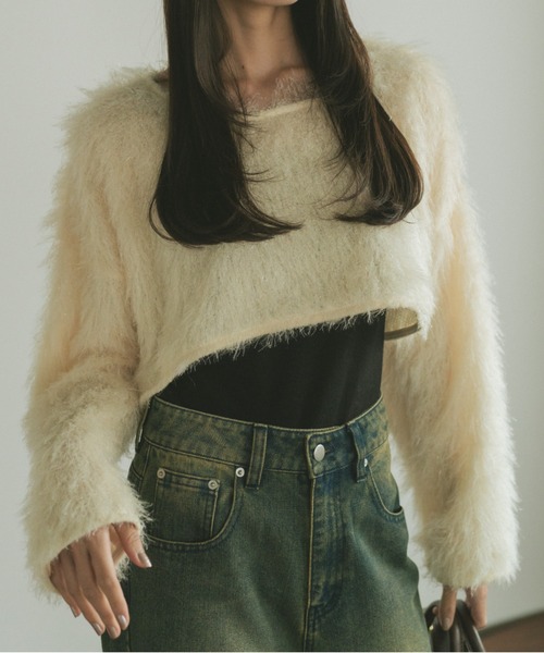 VANNIE U（ヴァニーユー）の「シャギークロップドトップス（Tシャツ/カットソー・レディース・グレー/アイボリー/ピンク・FREE）」の2枚目の写真